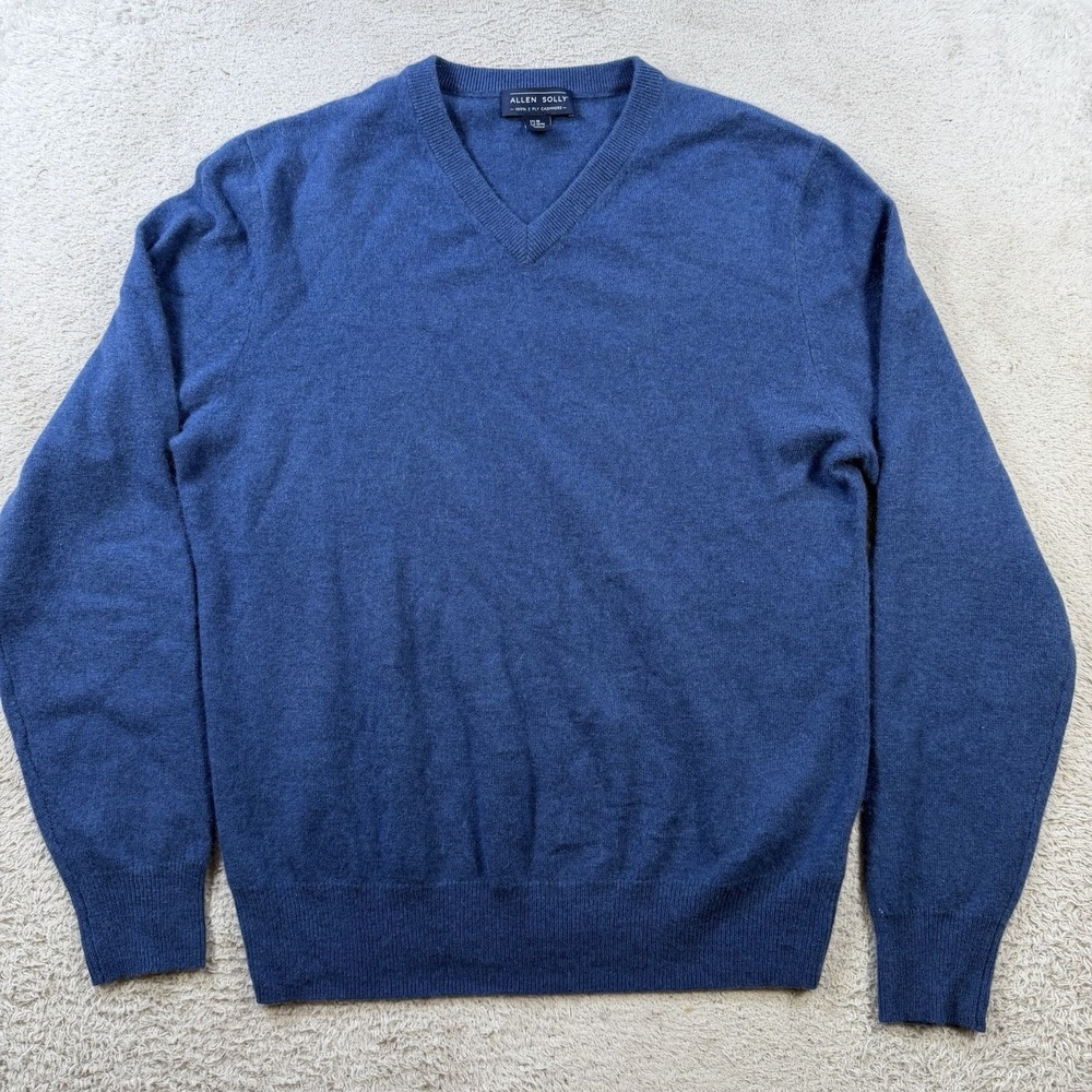 Allen Solly Sweater Mens Medium Blue 100% Cashmere V-Neck Soft 2 Ply Pullover